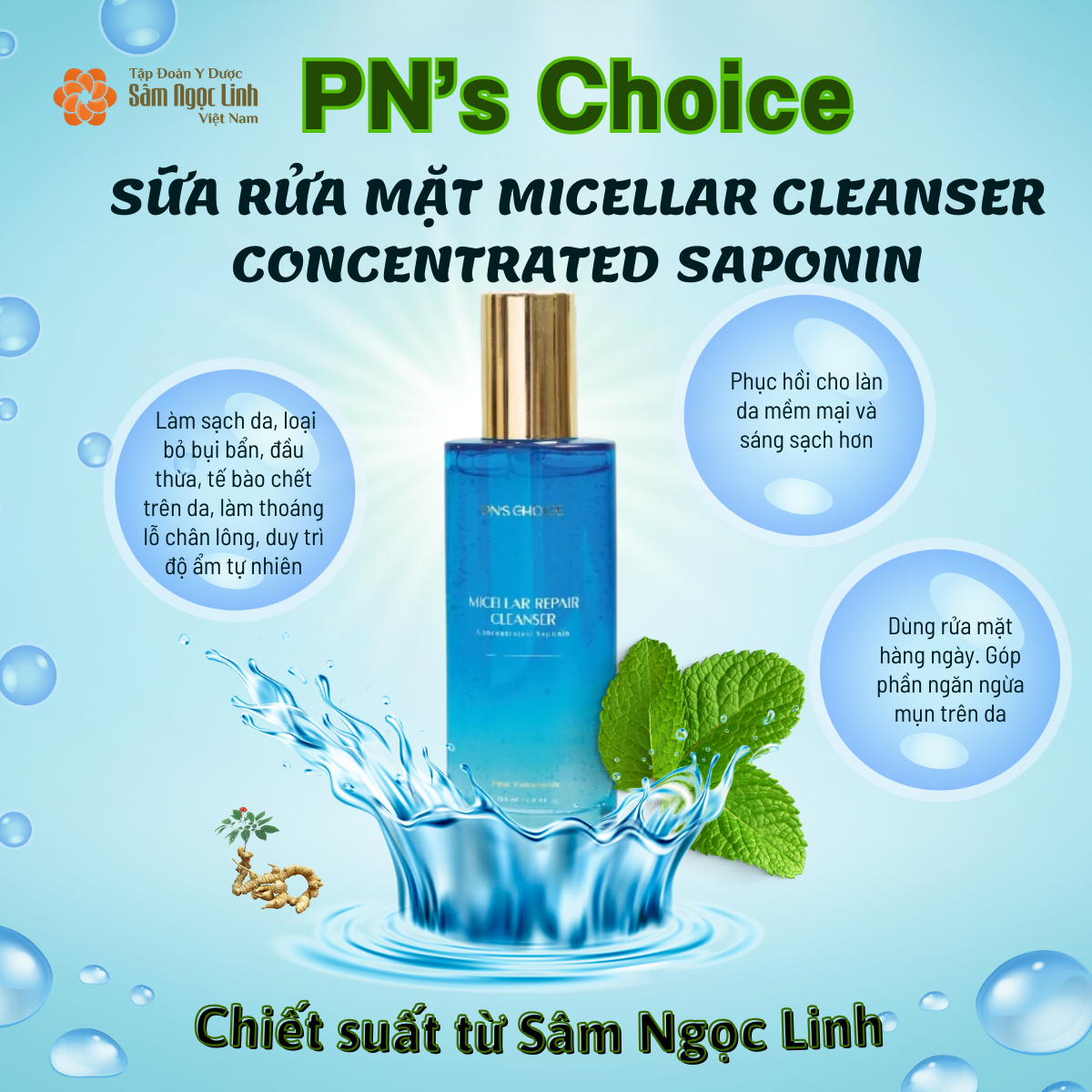 Sữa rửa mặt Micellar Cleanser Concentrated Saponin 120ml